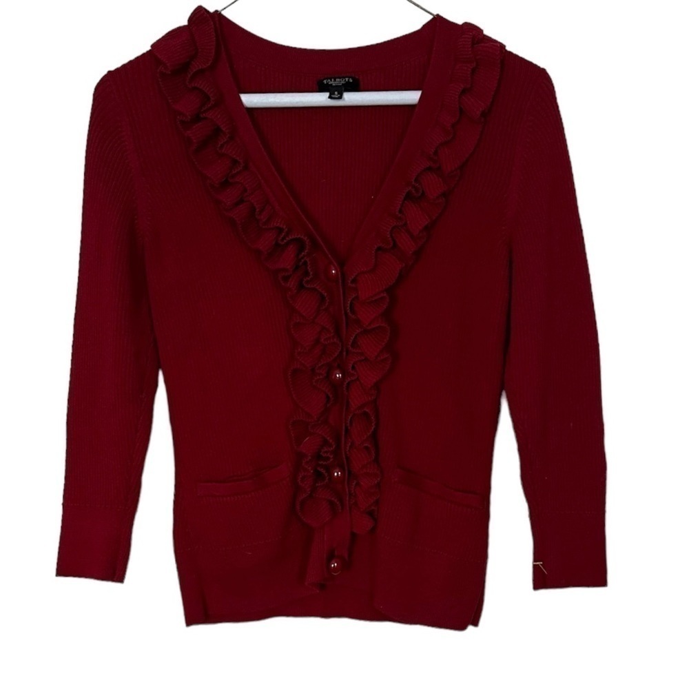Talbots Cardigan Ruffles Holiday Red Size SP